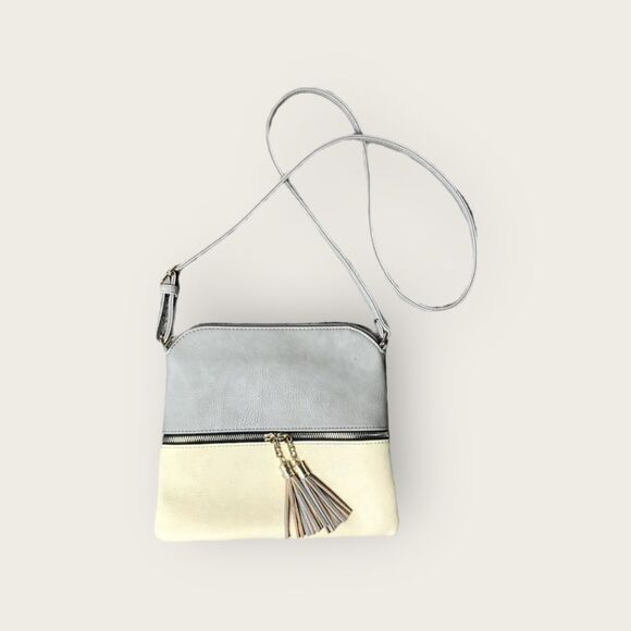 Handbags - Two Tone Vegan Leather Tassel Long Strap Bag